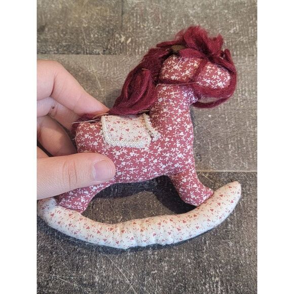 Handmade plush red floral rocking horse ornament Xmas decor - Picture 1 of 4